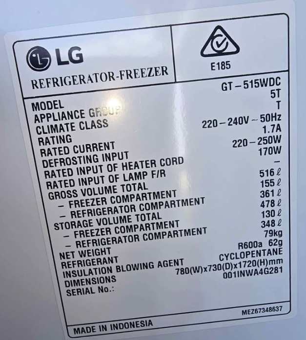 LG Near NEW 516L Top Mount Fridge Freezer