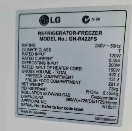 LG 422L Top Mount Stainless Fridge