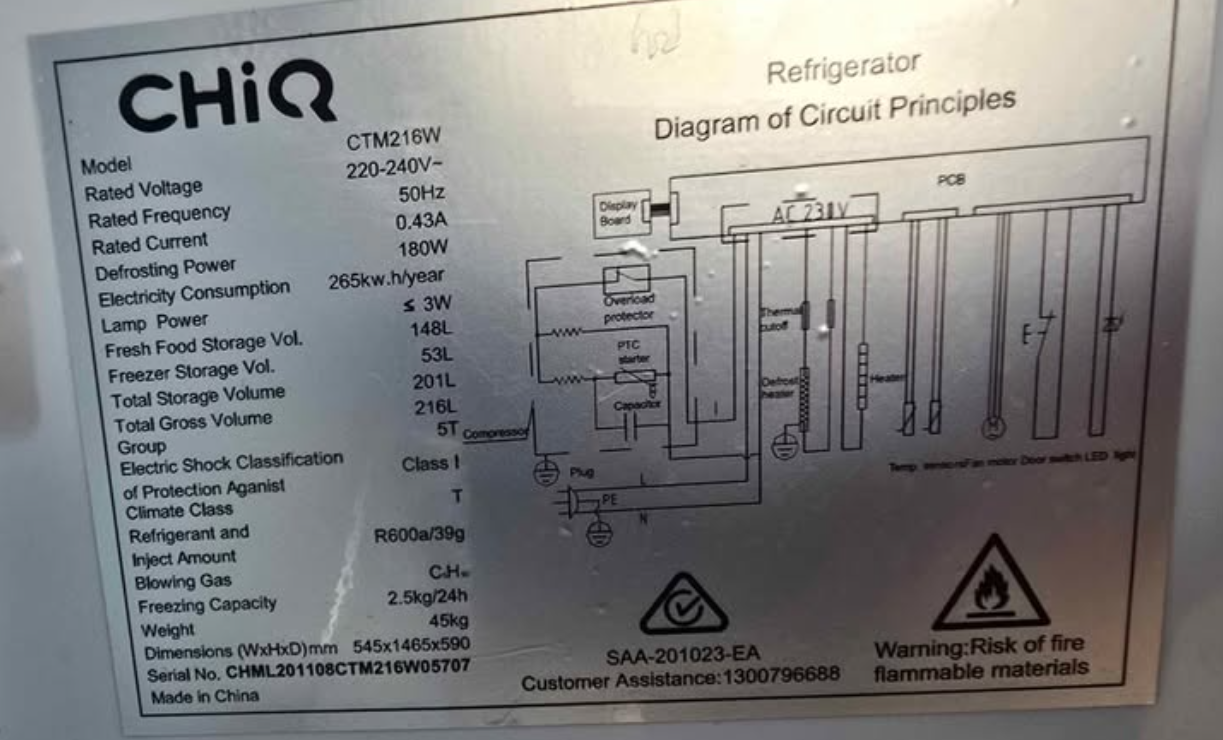 Chiq 216L Top Mount Fridge