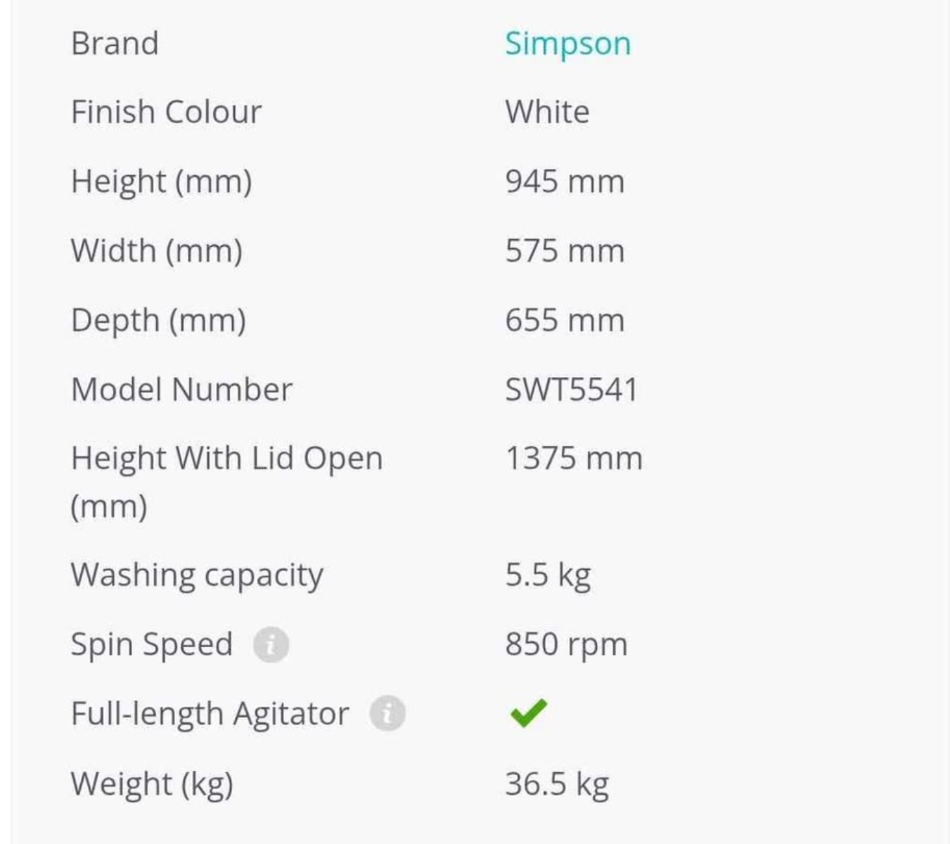 Simpson Eziset 5.5kg Top Load Washer