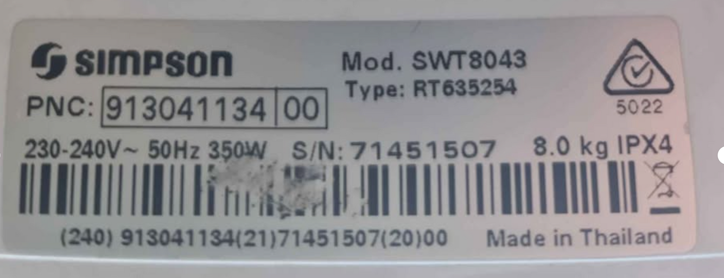 Simpson 8KG Top Load Washer
