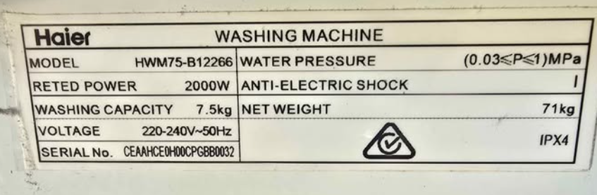 Haier 7.5kg Intelius Front Load Washer