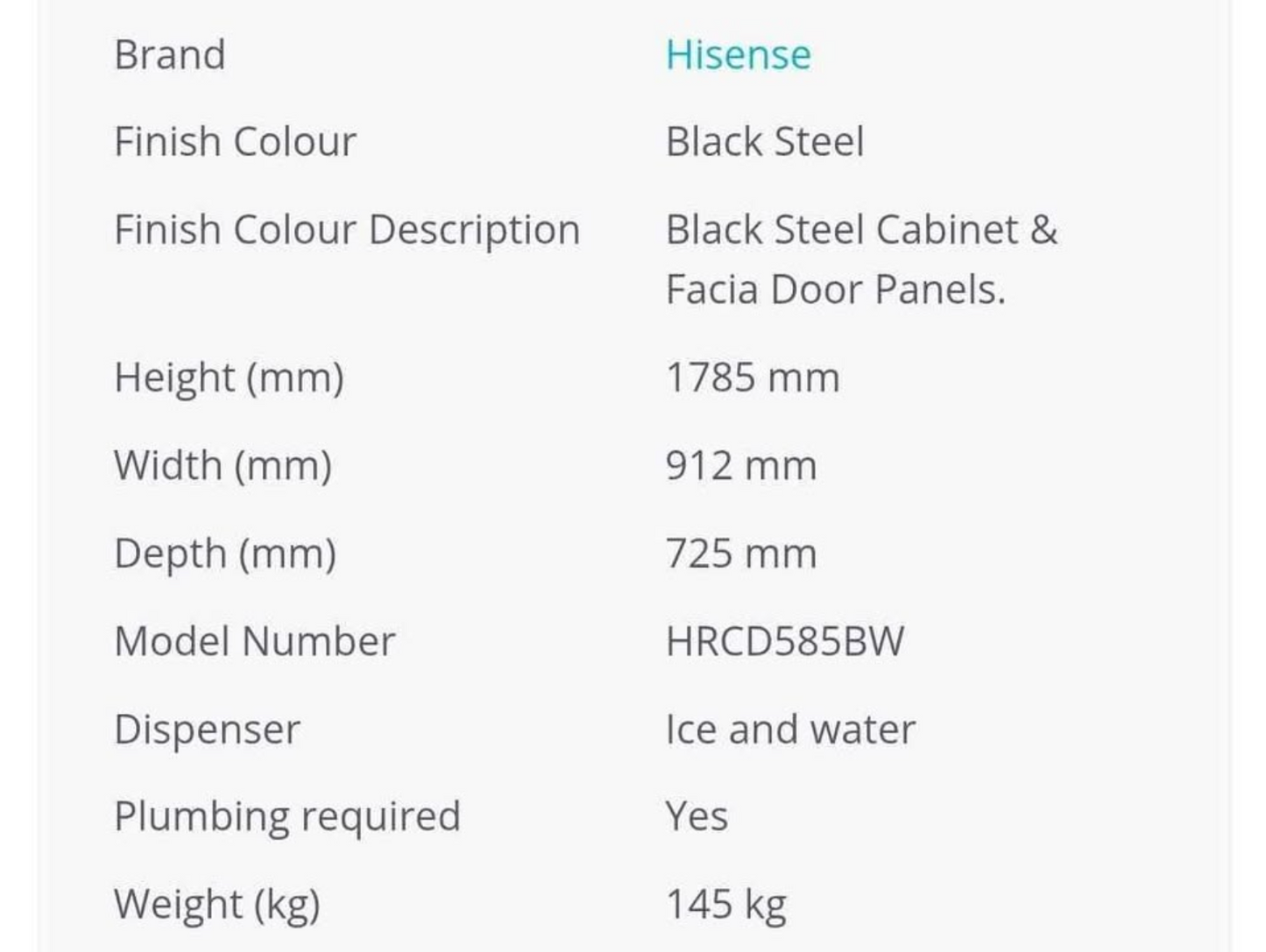 Hisense 4 Door Ice/Water Black Fridge 585L
