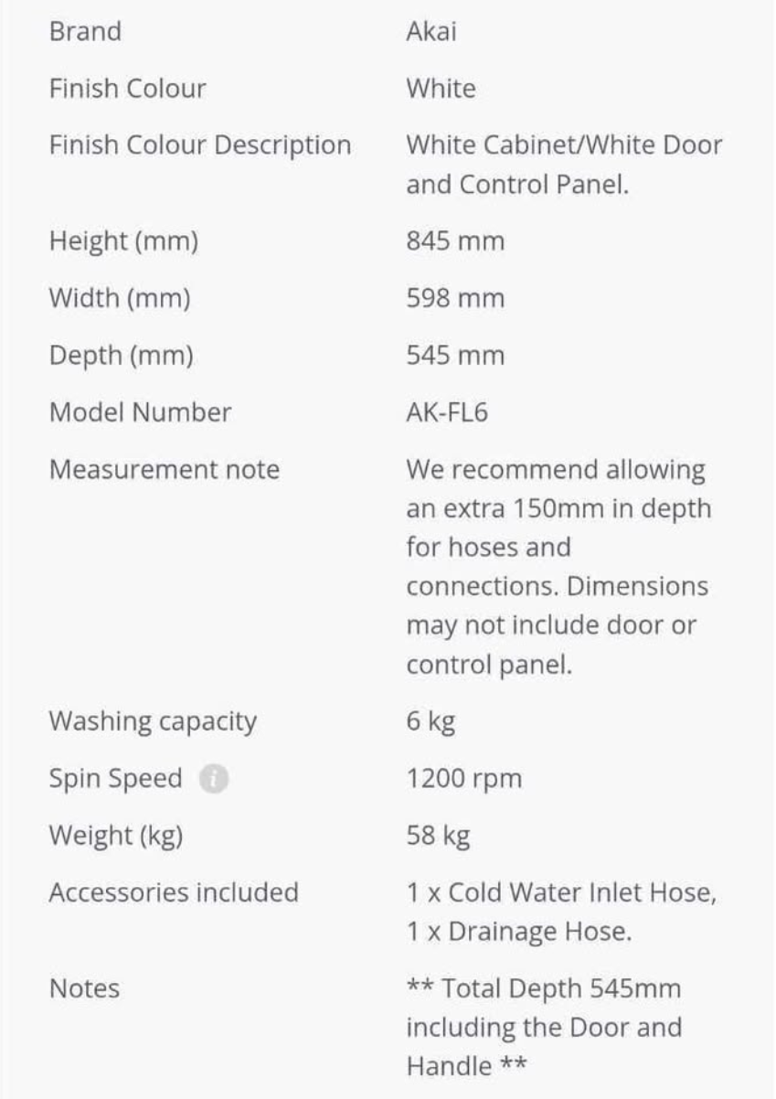 Akai Near New Front Load Washer