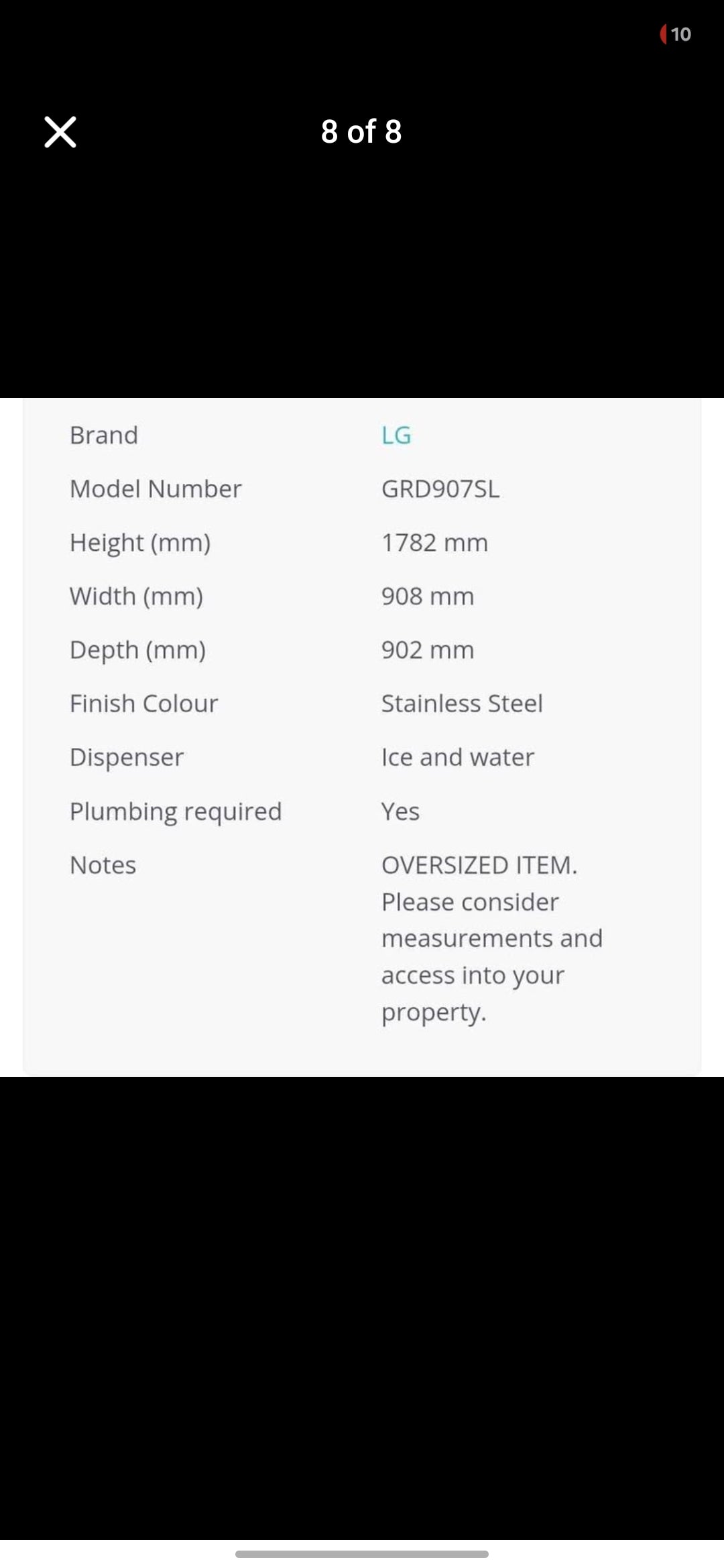 Lg 900L w/water & Ice plumbed fridge freezer