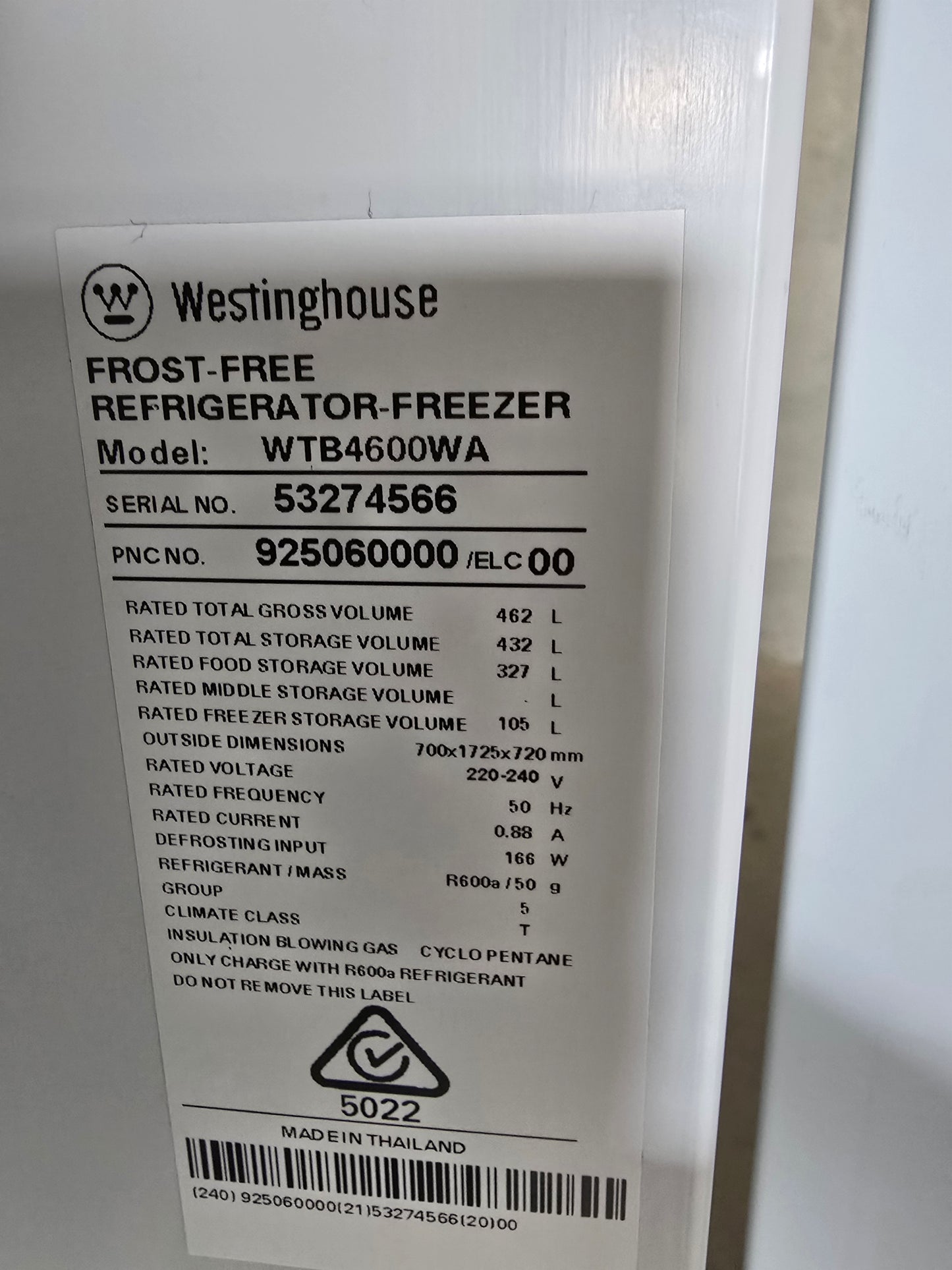 Westinghouse 462L Top Mount Fridge