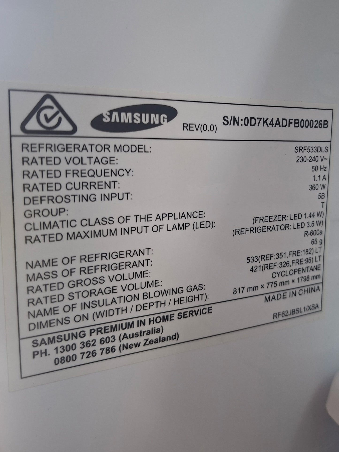 Samsung 532L w/water dispenser