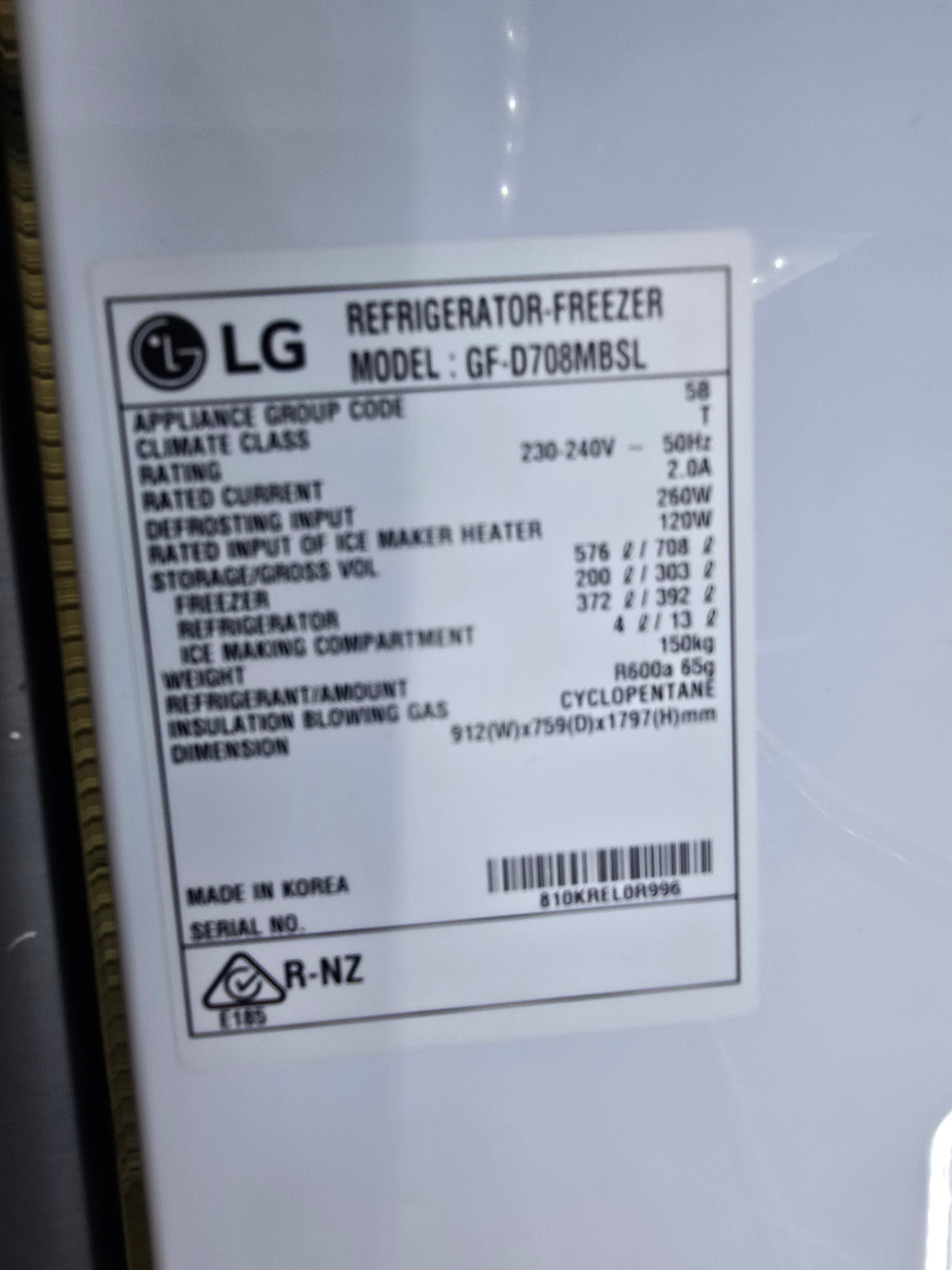 Lg quad door w/ ice&water 708L