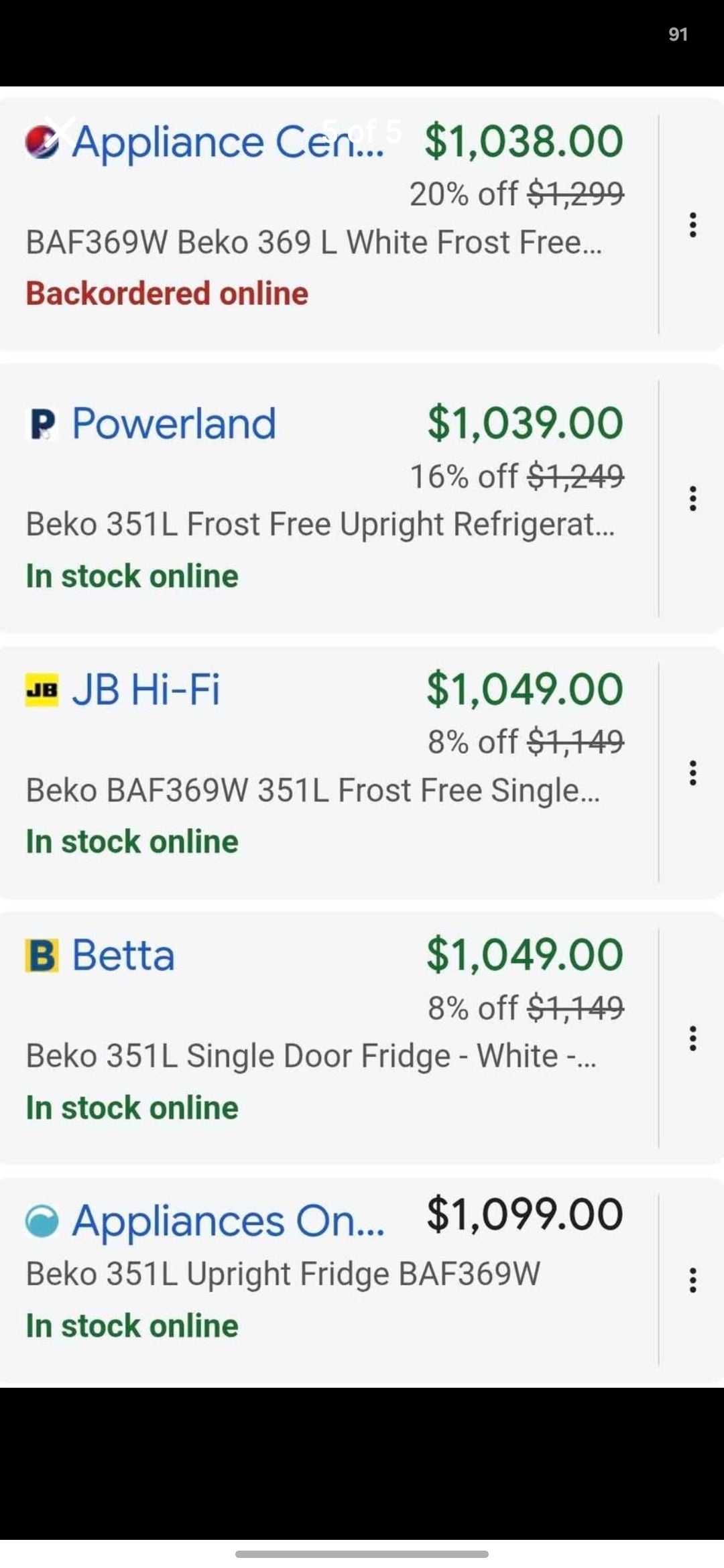 Beko 351L Upright Fridge