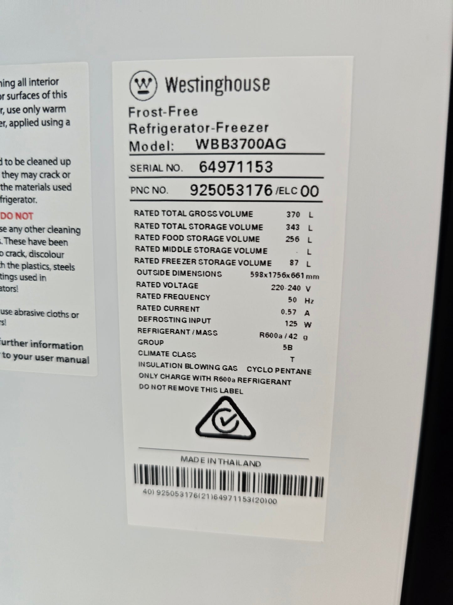 Westinghouse 370L Stainless Bottom Mount Fridge