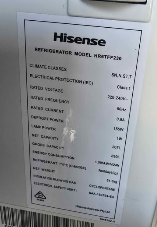Hisense 230L Top Mount Fridge
