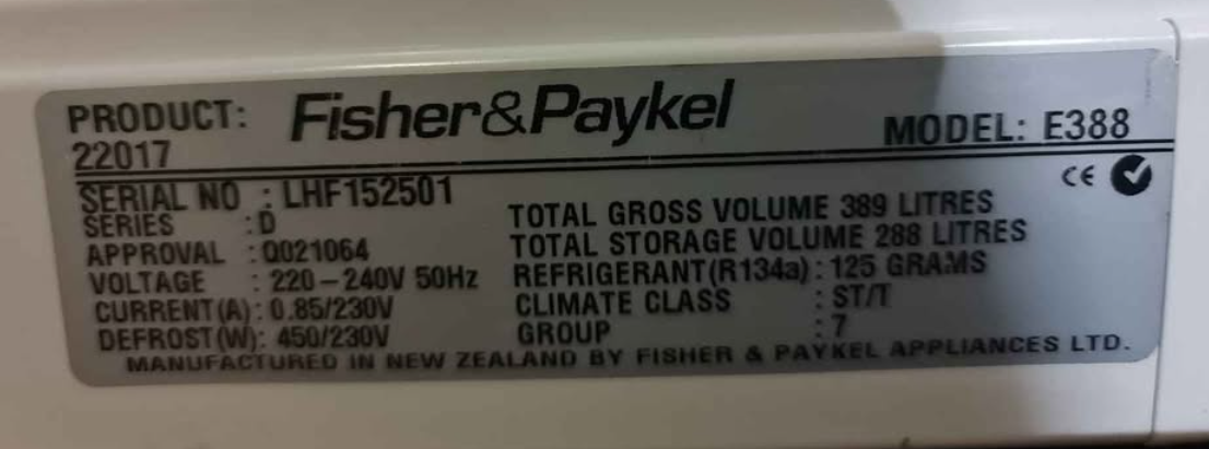 388L Upright Freezer Fisher Paykel