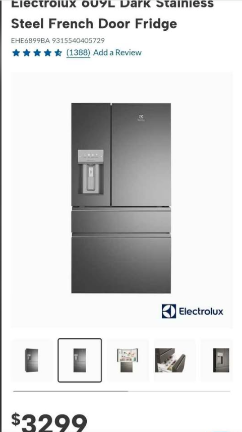 Electrolux 689L Ice/Water Plumbed Fridge Freezer