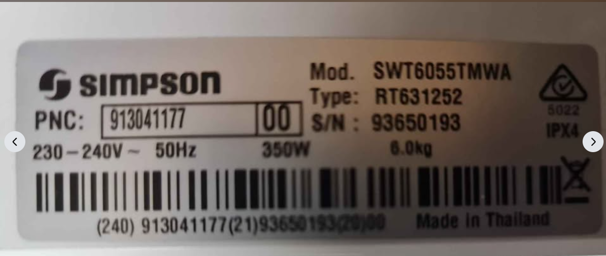Simpson 6kg top laod washer