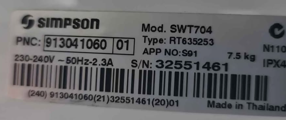 Simpson 7.5kg top load washer