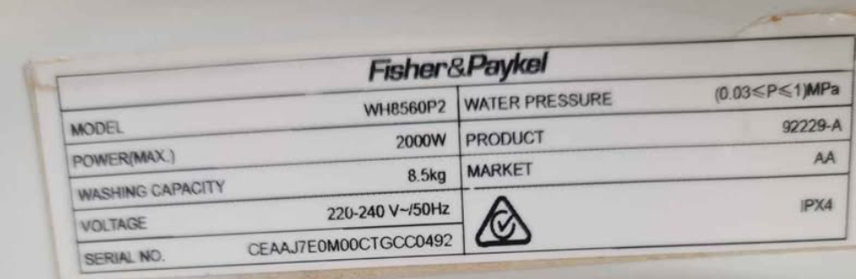 Fisher Paykel 8.5kg front loader