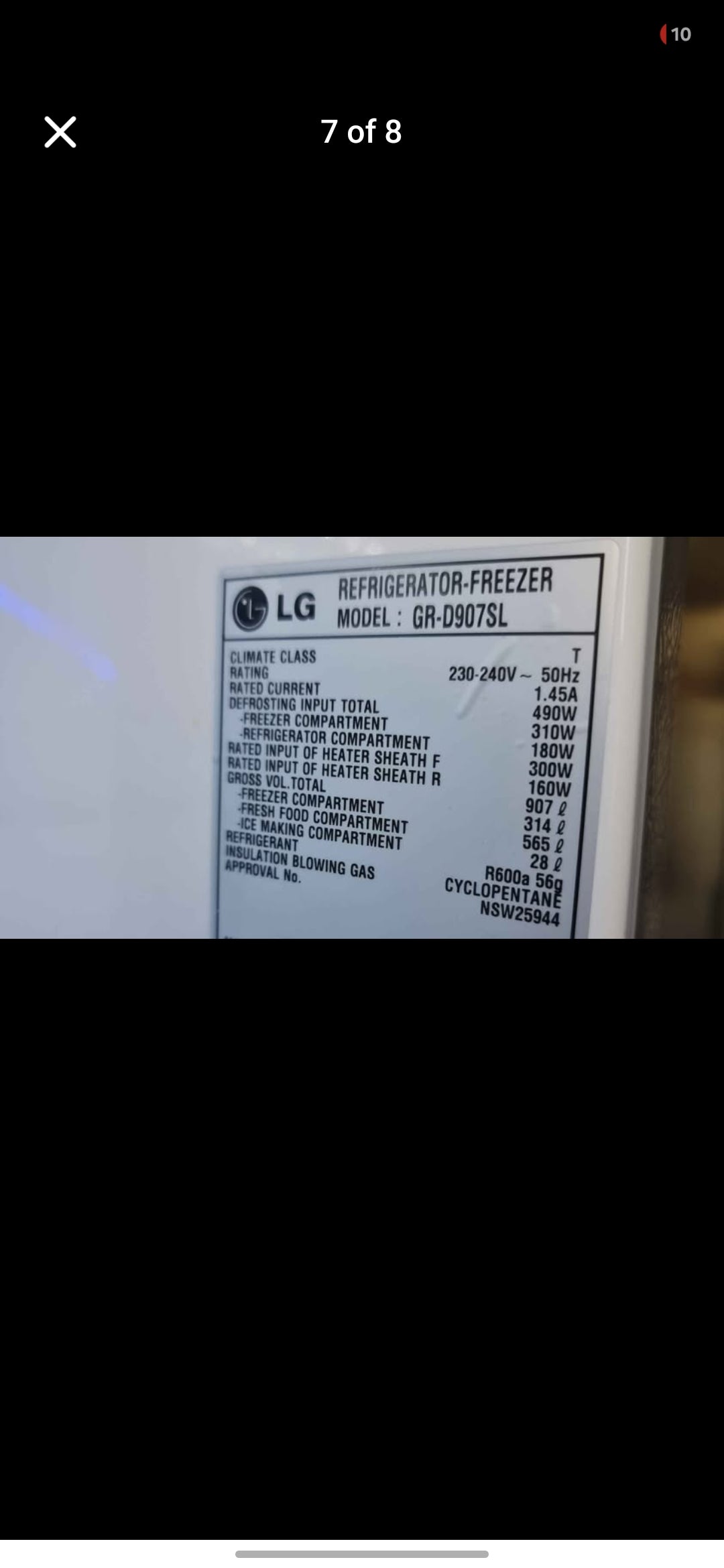 Lg 900L w/water & Ice plumbed fridge freezer