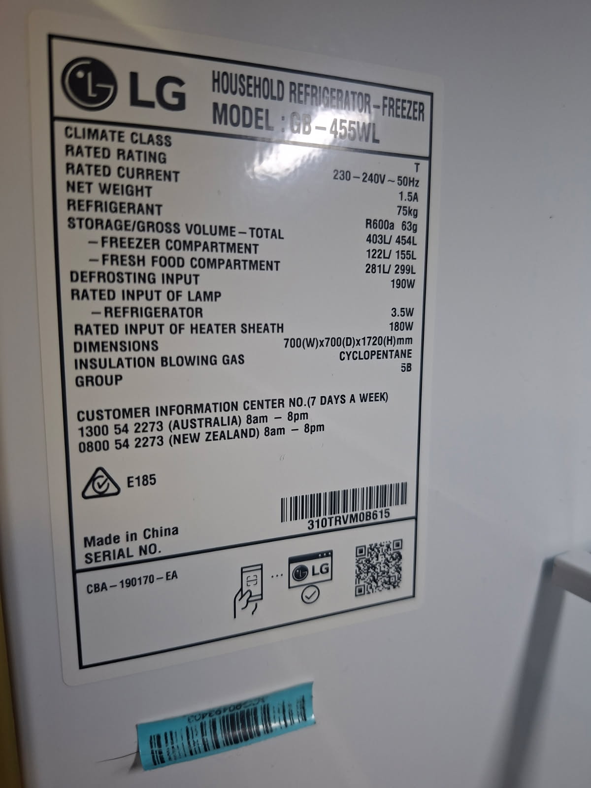 Lg near new 454L fridge freezer