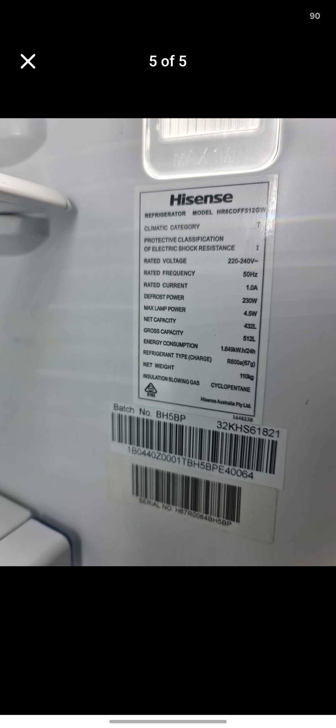 Hisense 512L Quad Door White Glass Doors
