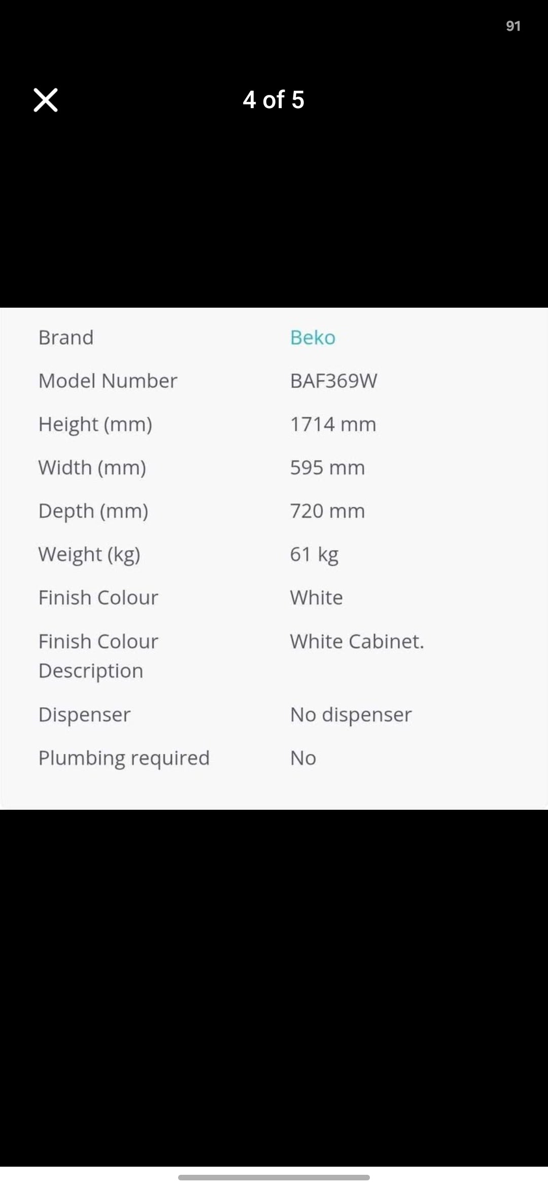 Beko 351L Upright Fridge