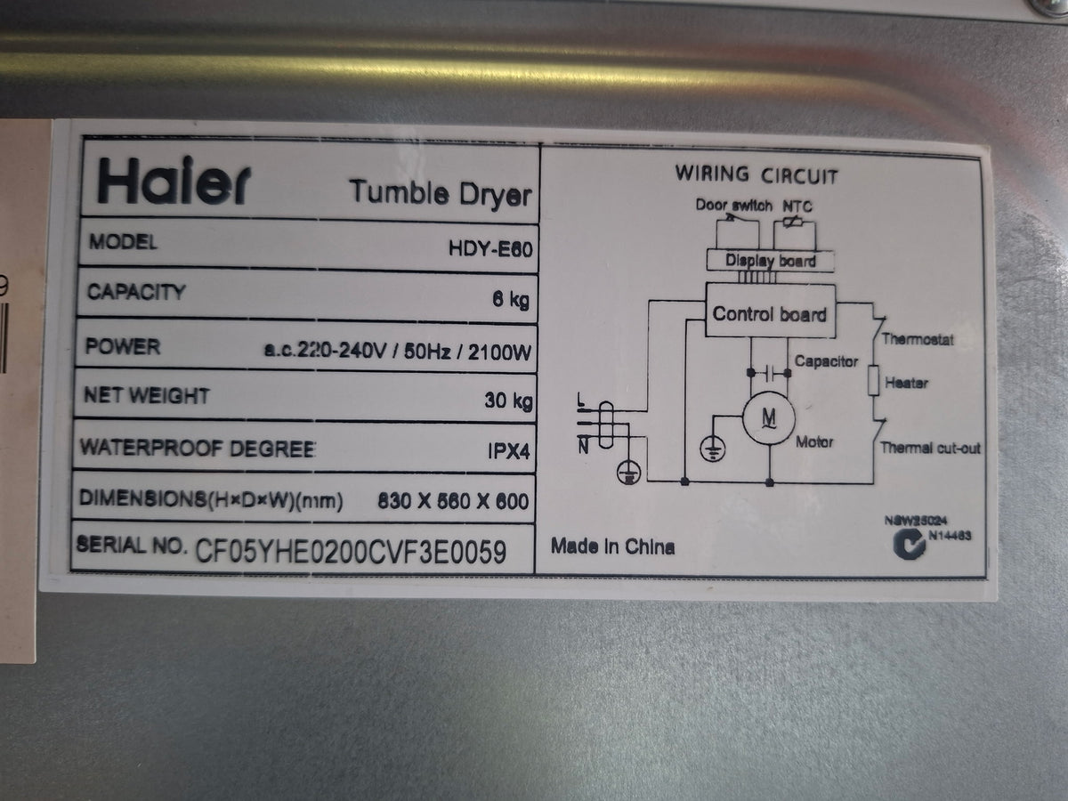 Haier vented dryer 6kg