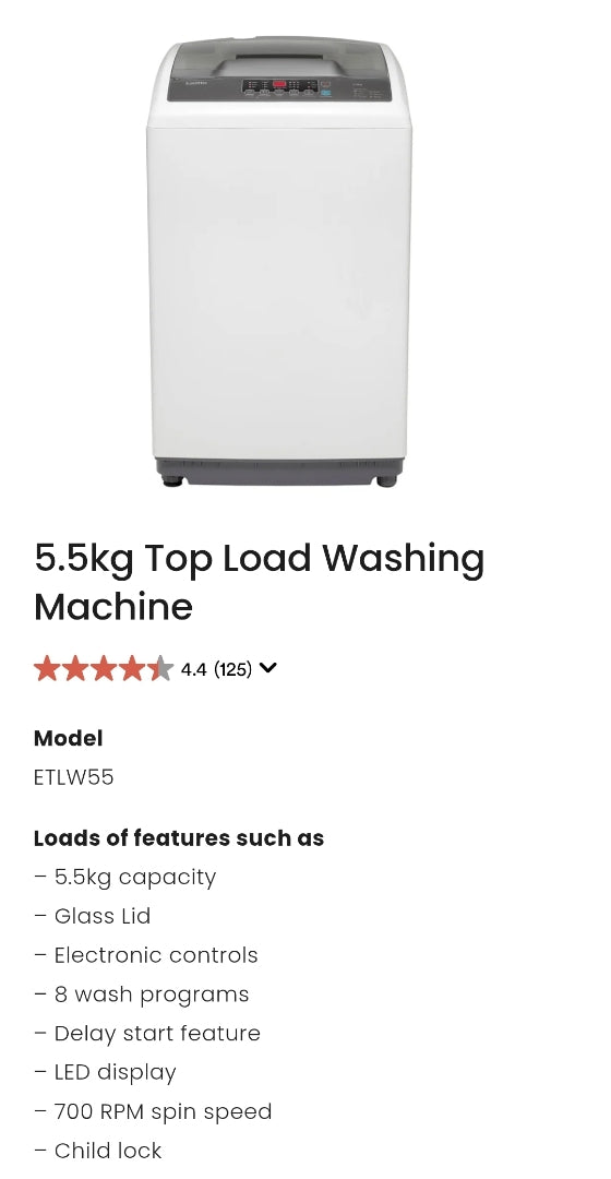 Esatto Near New 5.5kg Top Load Washer